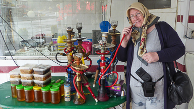 Catherine with hookah
