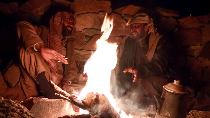 by the fire
